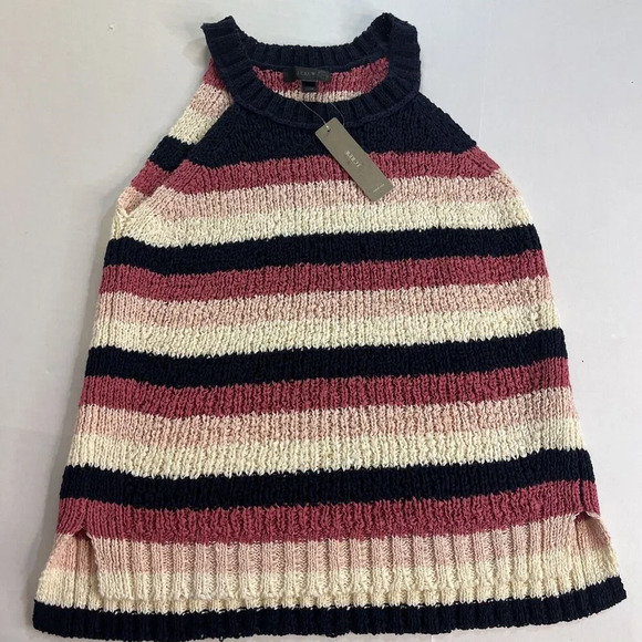 J.CREW Sweaters - NEW! J. Crew Sweater Tank Stripe Navy Blue Rose Pink Ivory Sz XS Fall Winter